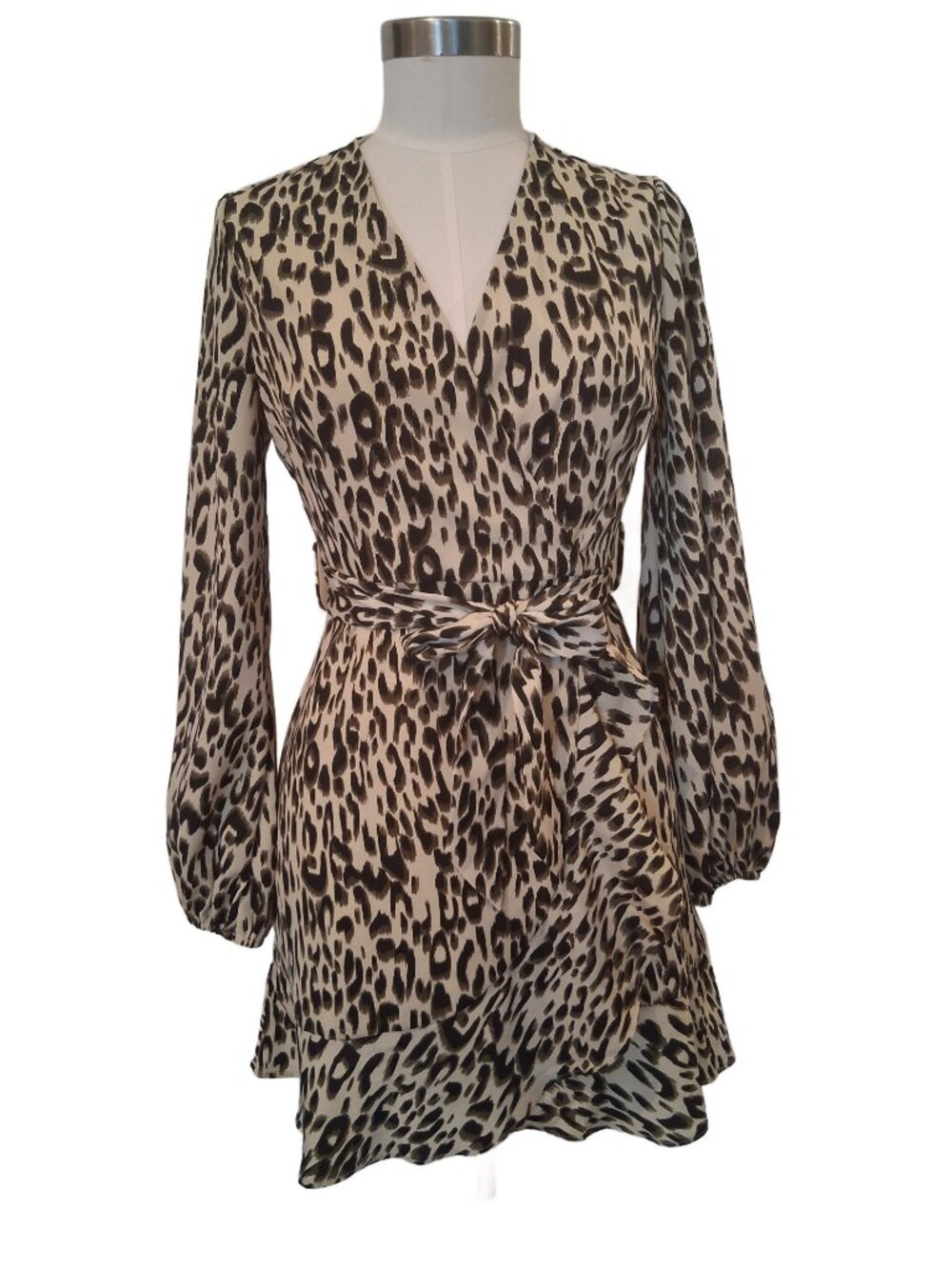 Lost in Lunar Callie Leopard Wrap Dress w' Hem Ruffle Small